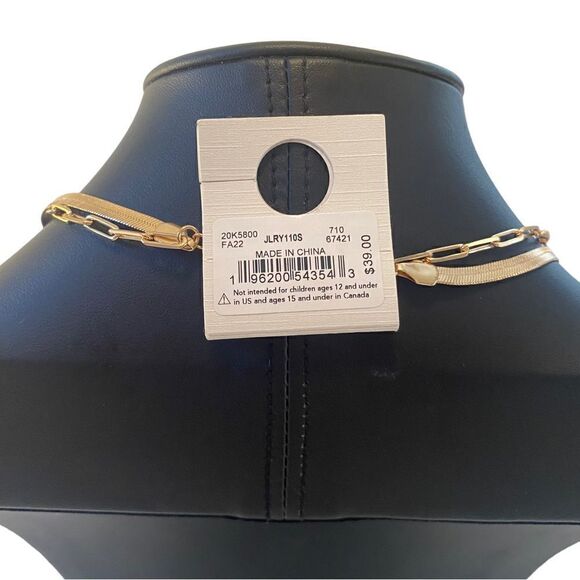 Herringbone Chain & Faux Turquoise Beaded Layer Necklace. - Picture 4 of 5